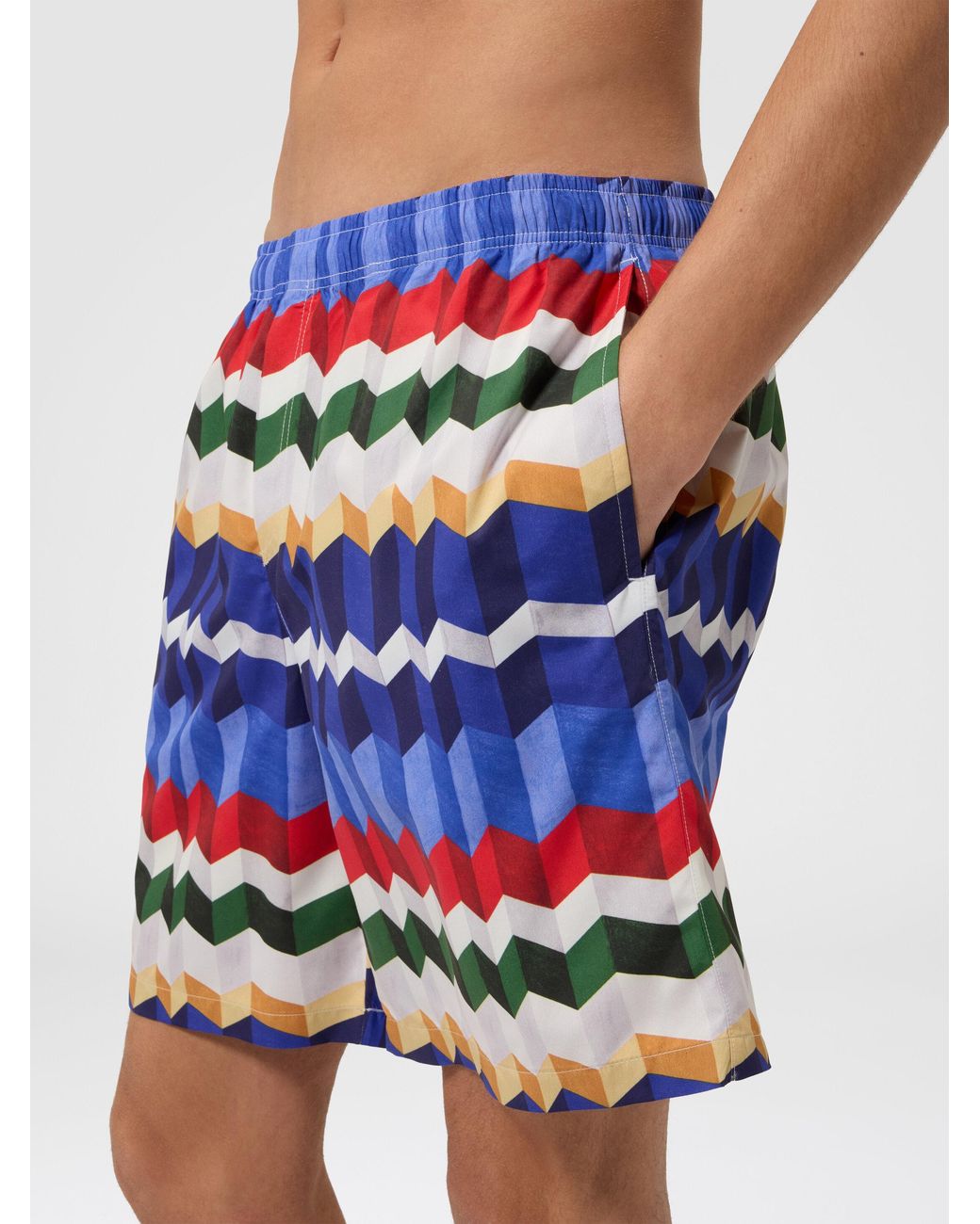 Missoni Blue Long Swim Shorts With 3D Zigzag Print for men