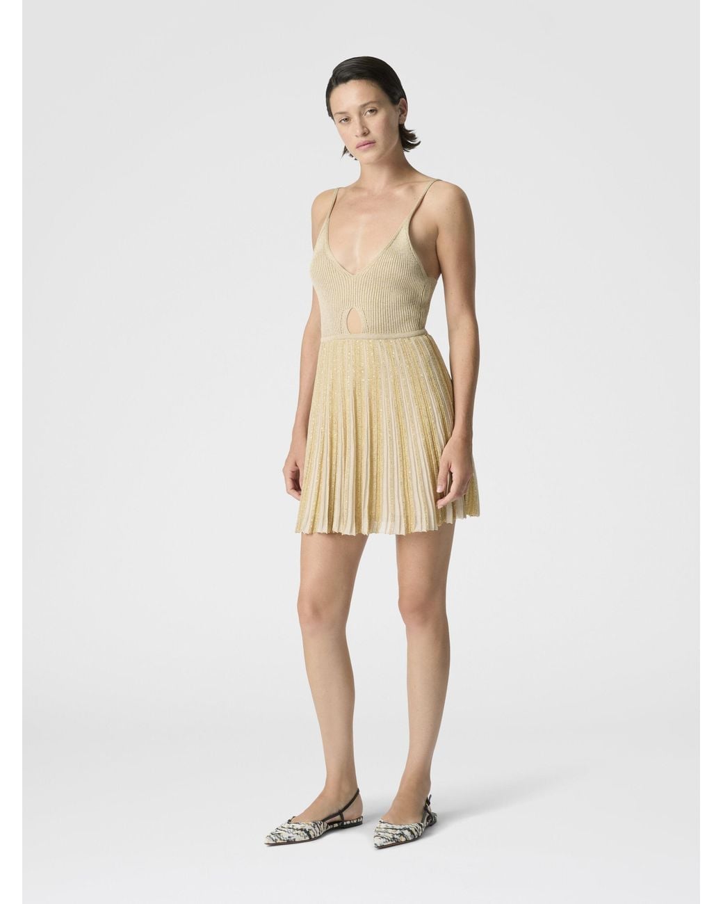 Missoni White Ribbed Viscose Lamé Mini Dress With Cut-Out Detail