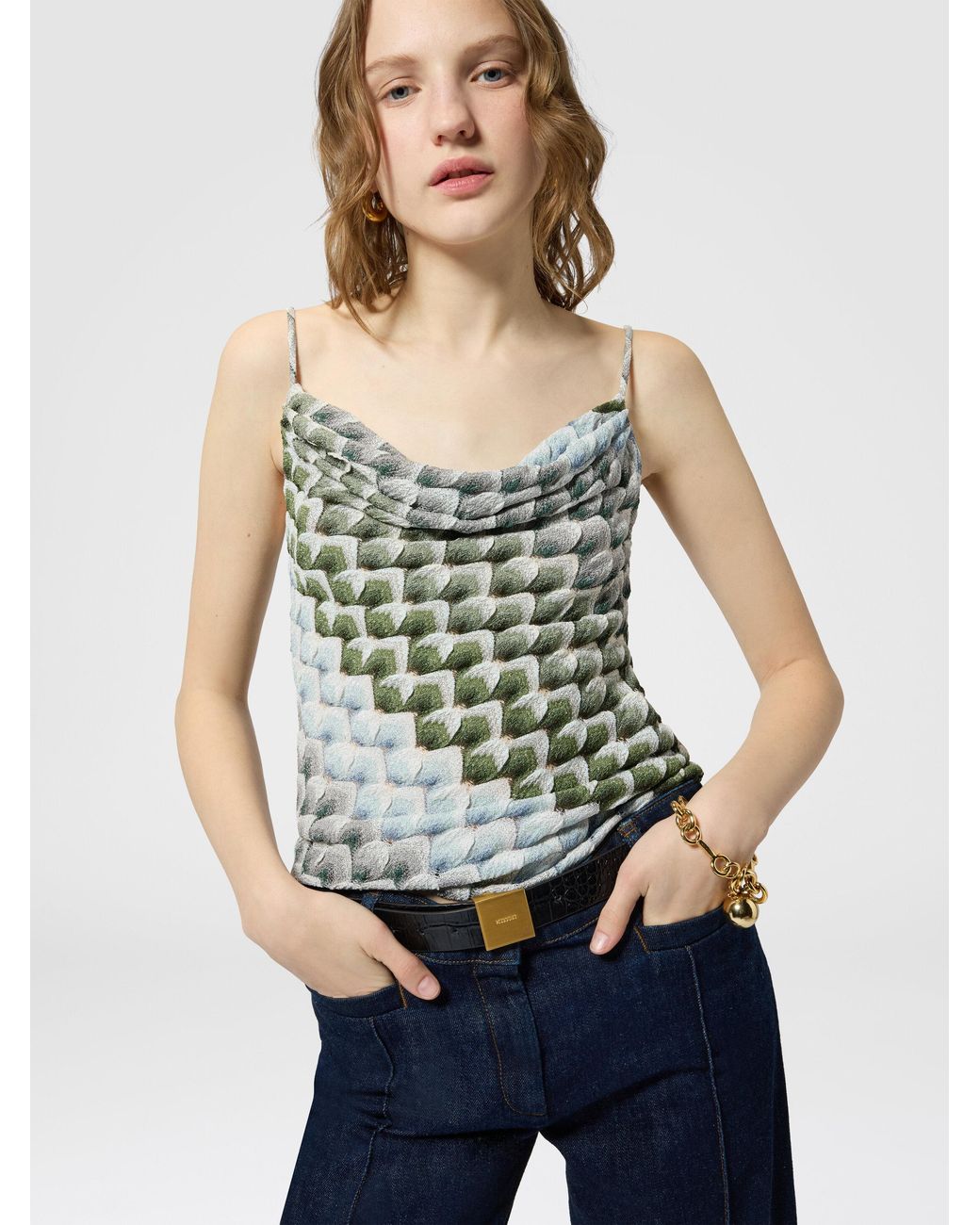 Missoni White Lace Motif Top With Draped Neckline