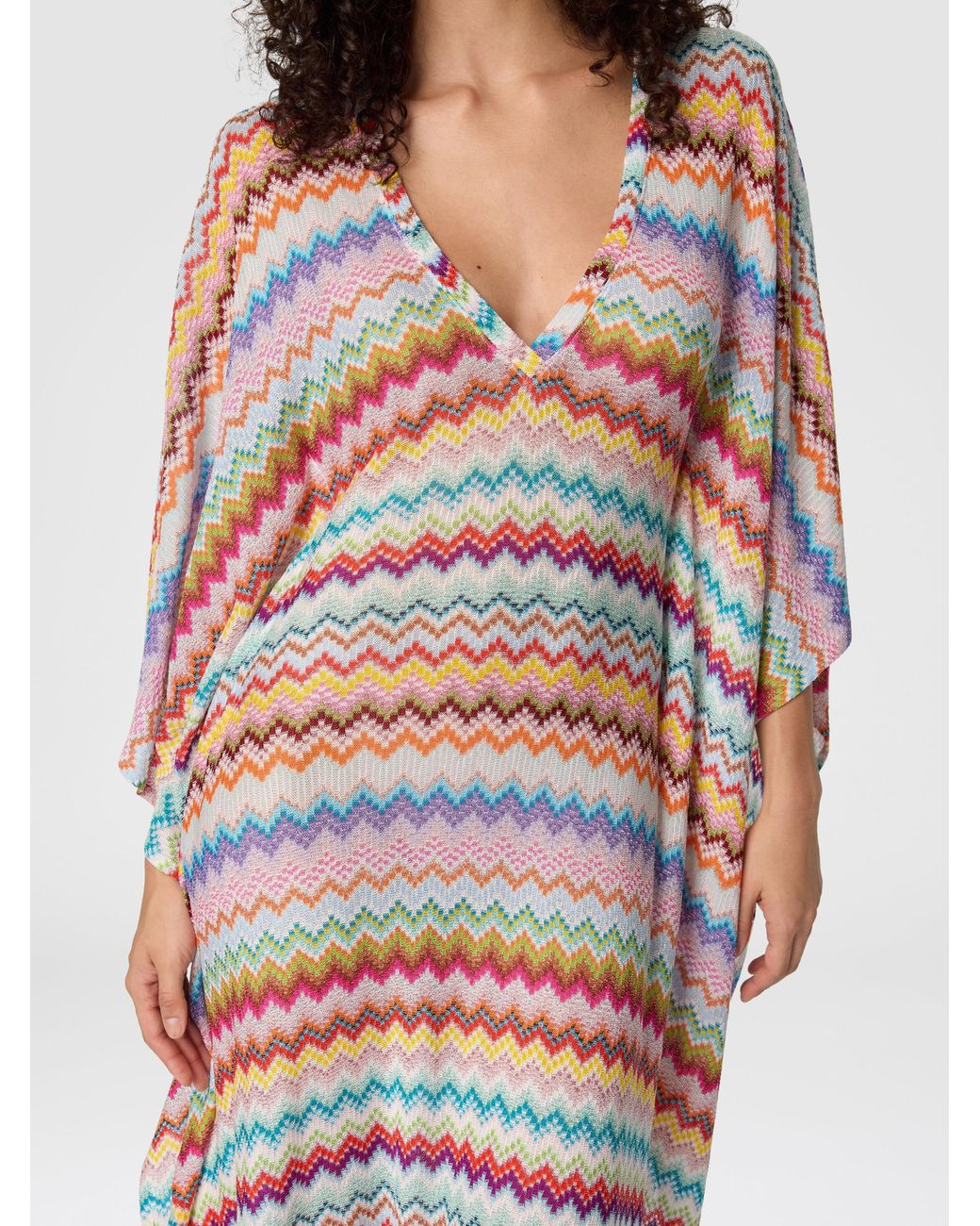 Missoni White Long Caftan Cover-Up With Micro Pixel-Effect Zigzag Pattern