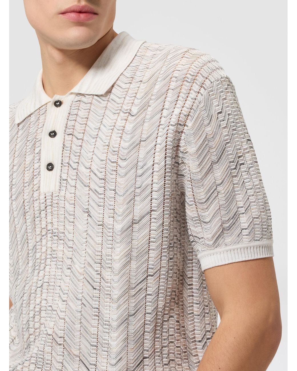 Missoni White Openwork Knit Cotton And Viscose Polo Shirt for men