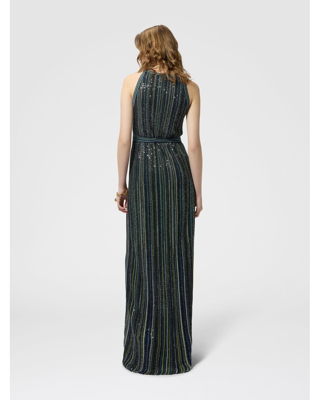Missoni White Long Striped Knit Dress With Sequins