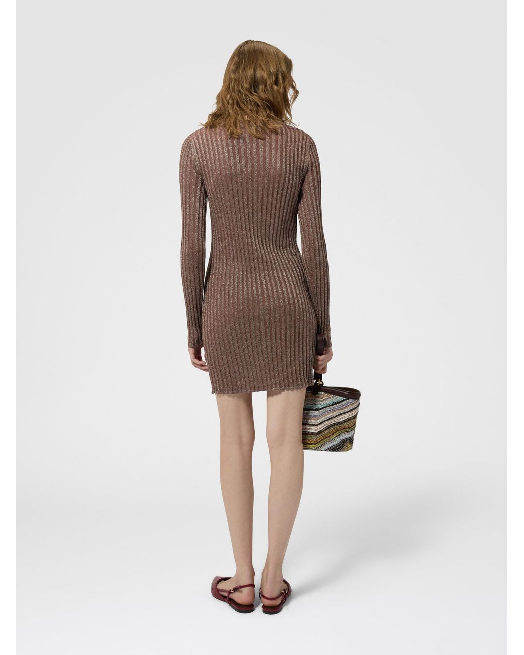 Missoni Brown Ribbed Viscose Lamé Mini Dress