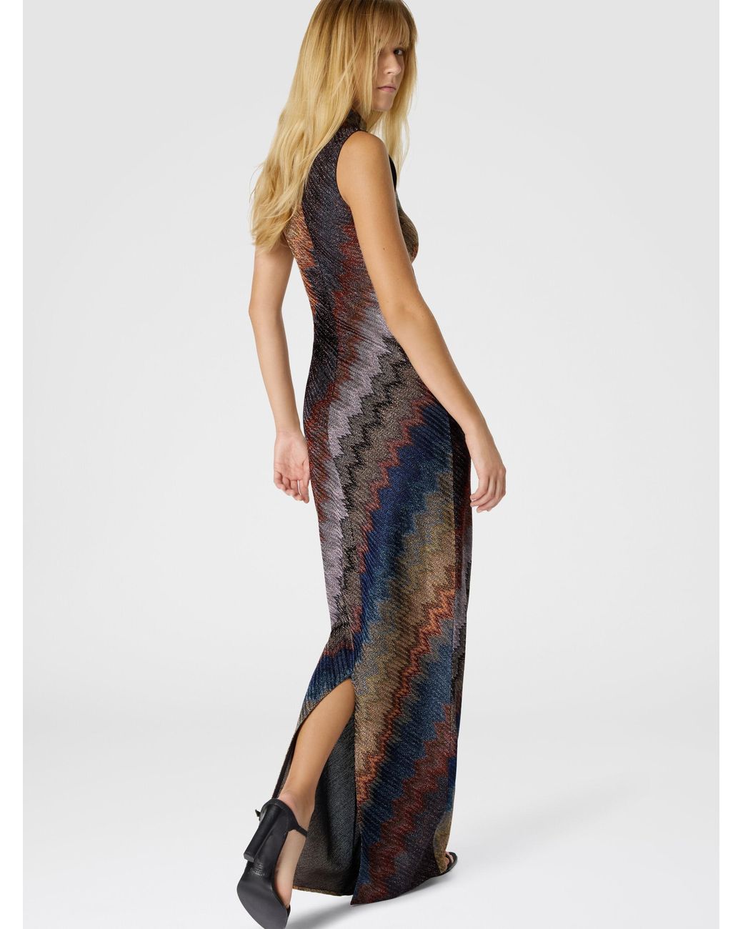 Missoni Blue High-Neck Long Dress With Snake Pattern