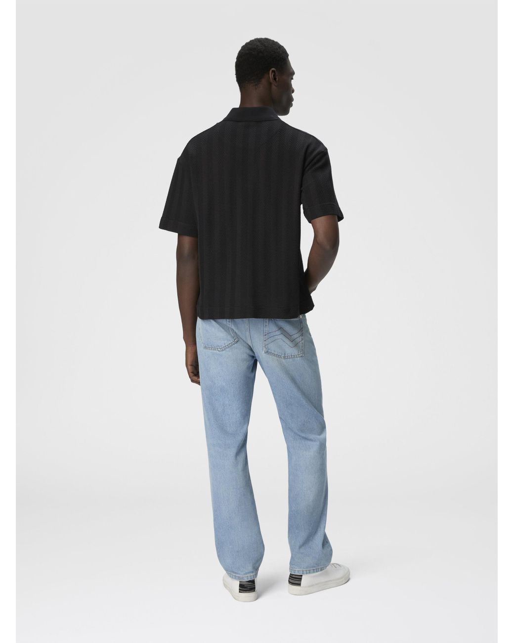 Missoni Black Cotton And Viscose Polo Shirt With Tone-On-Tone Zigzag for men
