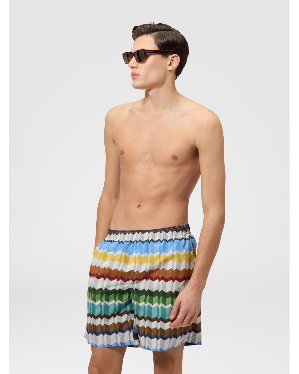 Missoni White Long Printed Swim Shorts With Elastic Waistband for men