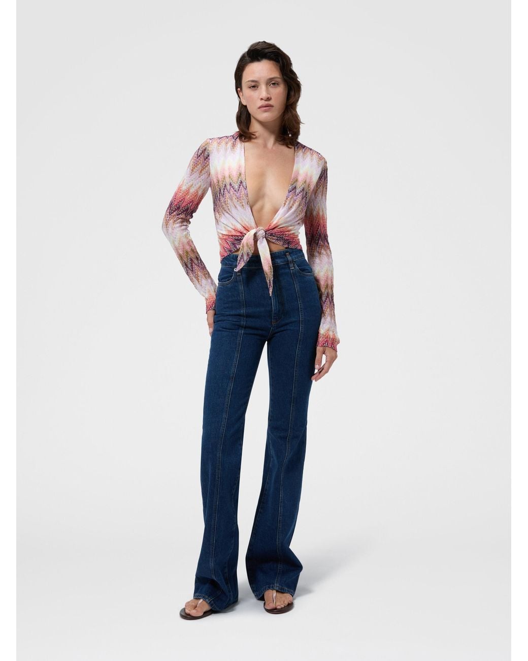 Missoni White Long-Sleeve Top With Knot, Multicoloured