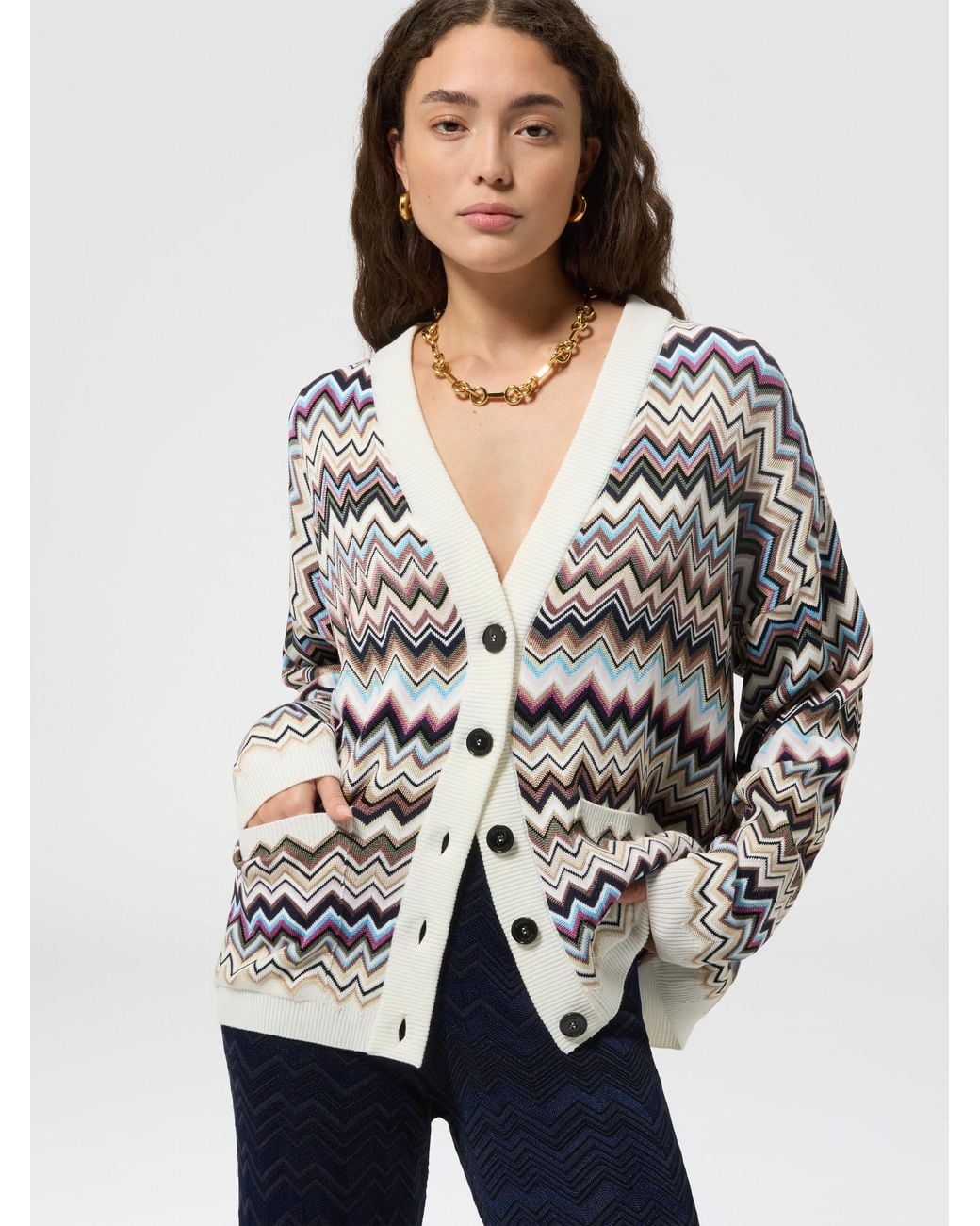 Missoni White Oversized Wool And Viscose Zig Zag Cardigan