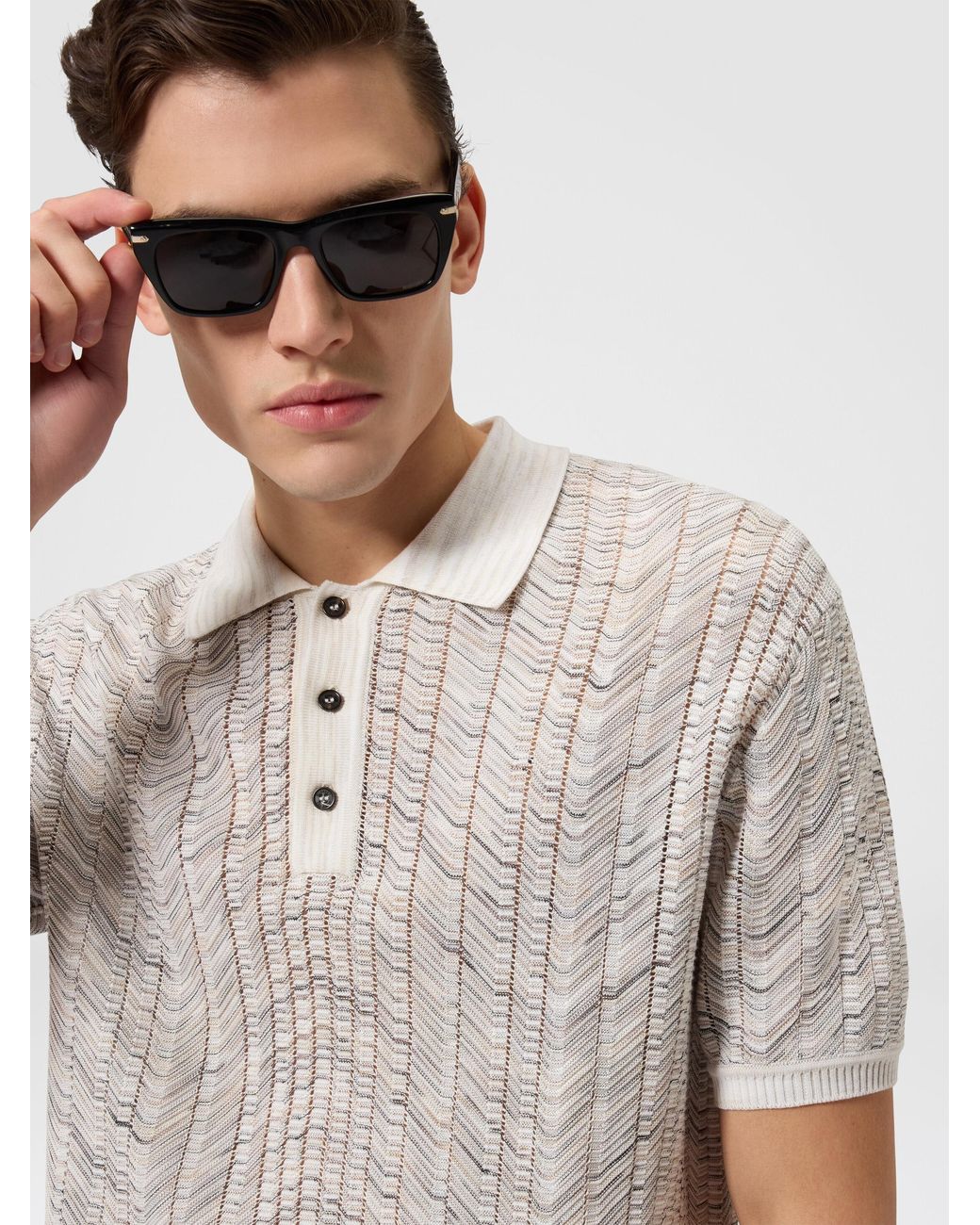 Missoni White Openwork Knit Cotton And Viscose Polo Shirt for men