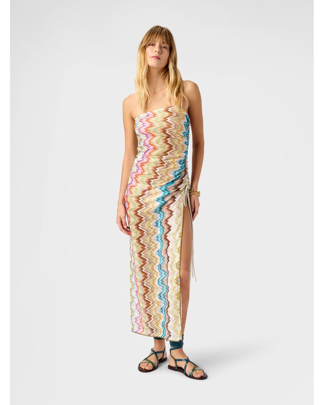 Missoni White Long Cover-Up With Irregular Zig Zag Print