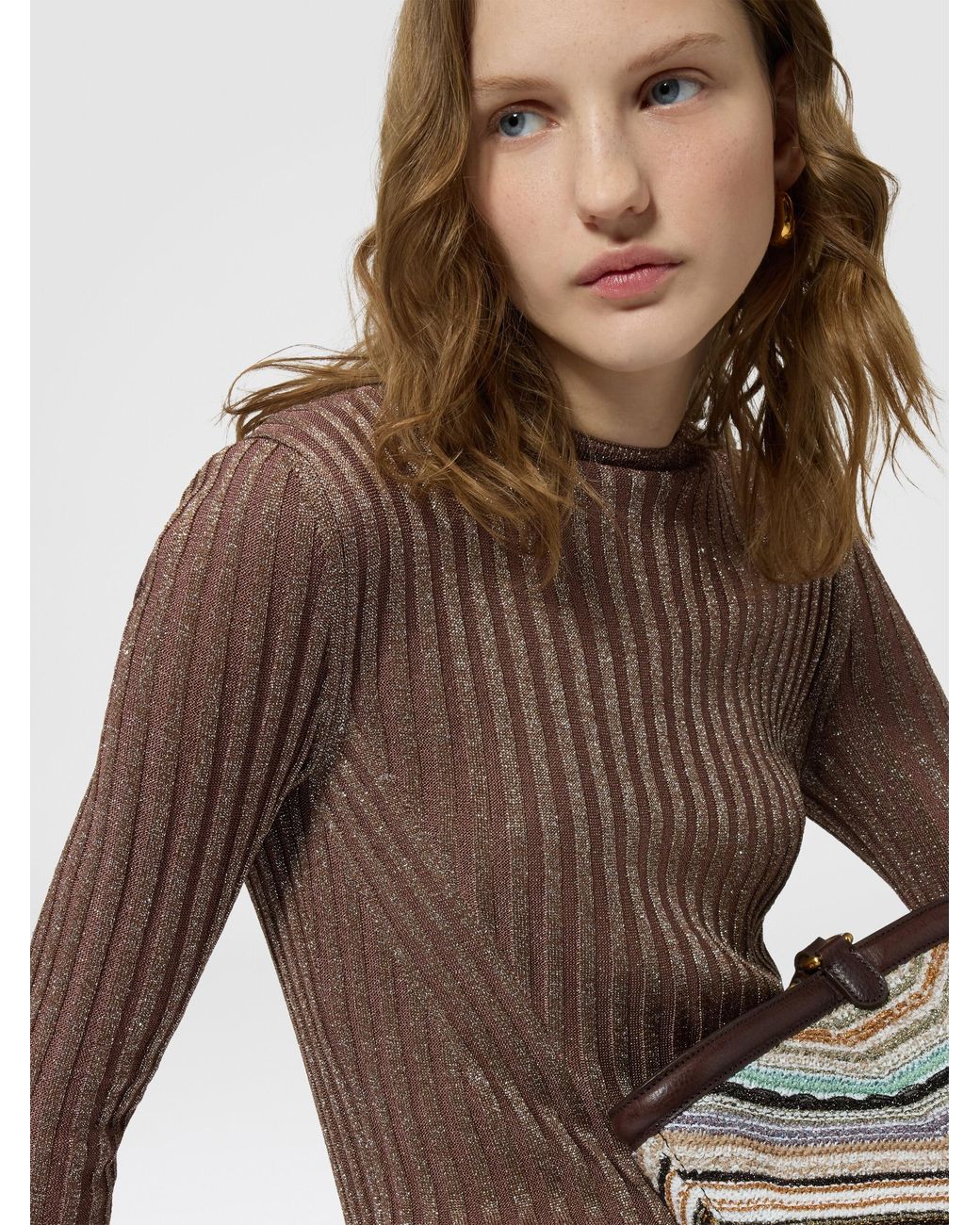 Missoni Brown Ribbed Viscose Lamé Mini Dress