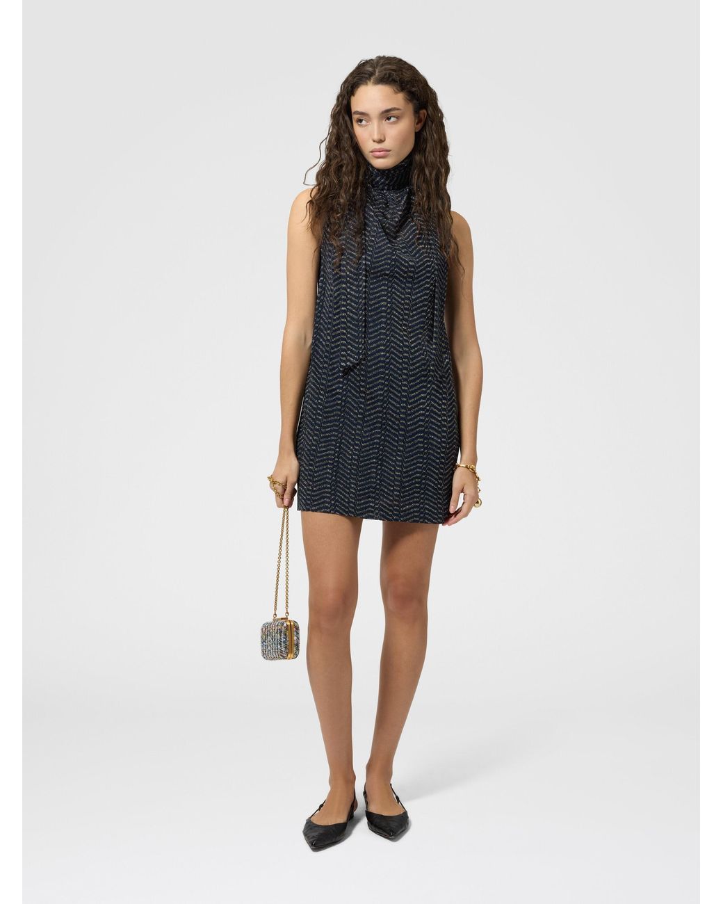 Missoni Blue Sleeveless Mini Dress With Scarf Collar