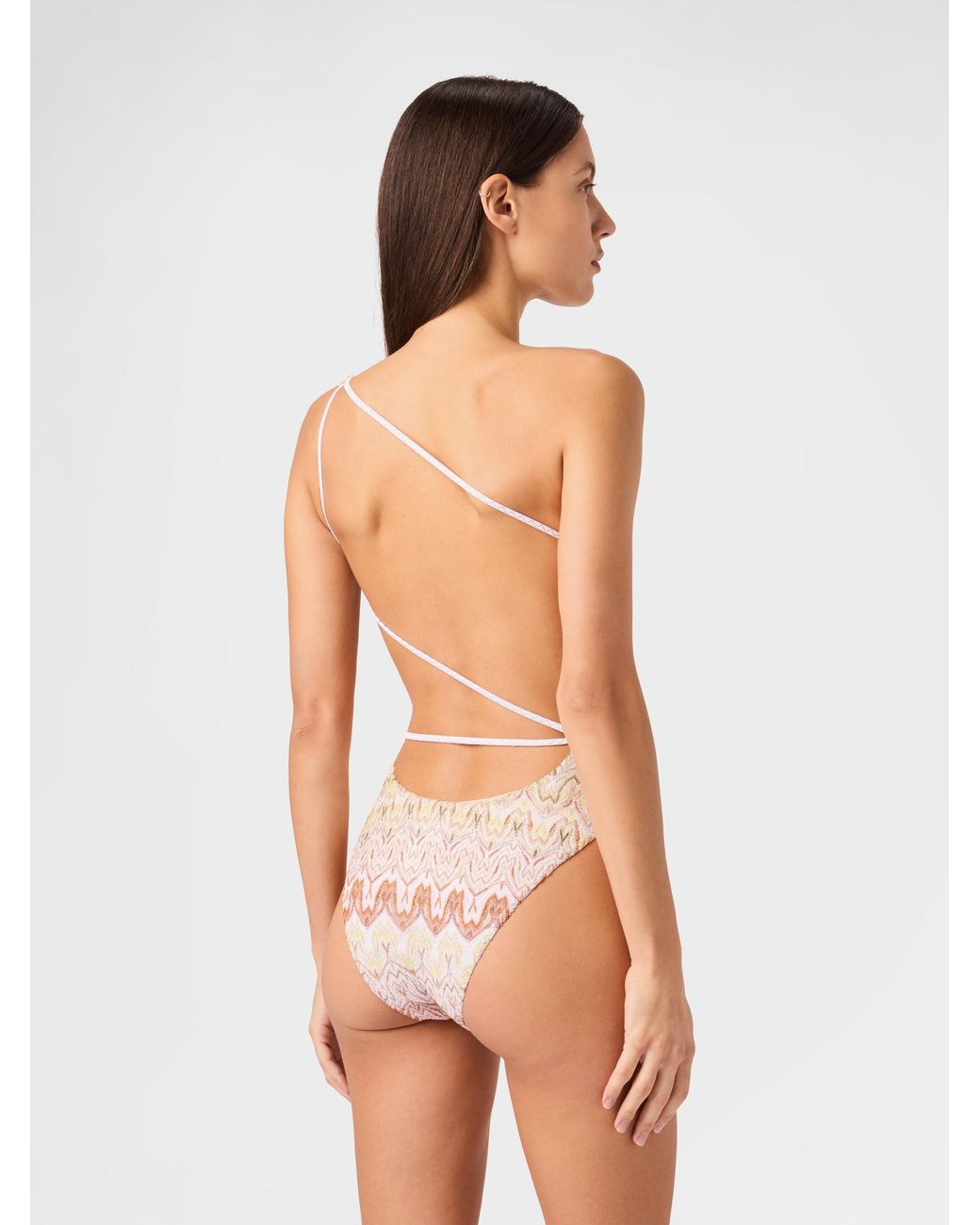 Missoni Pink One-Shoulder Swimsuit With Space-Dye Lace Pattern