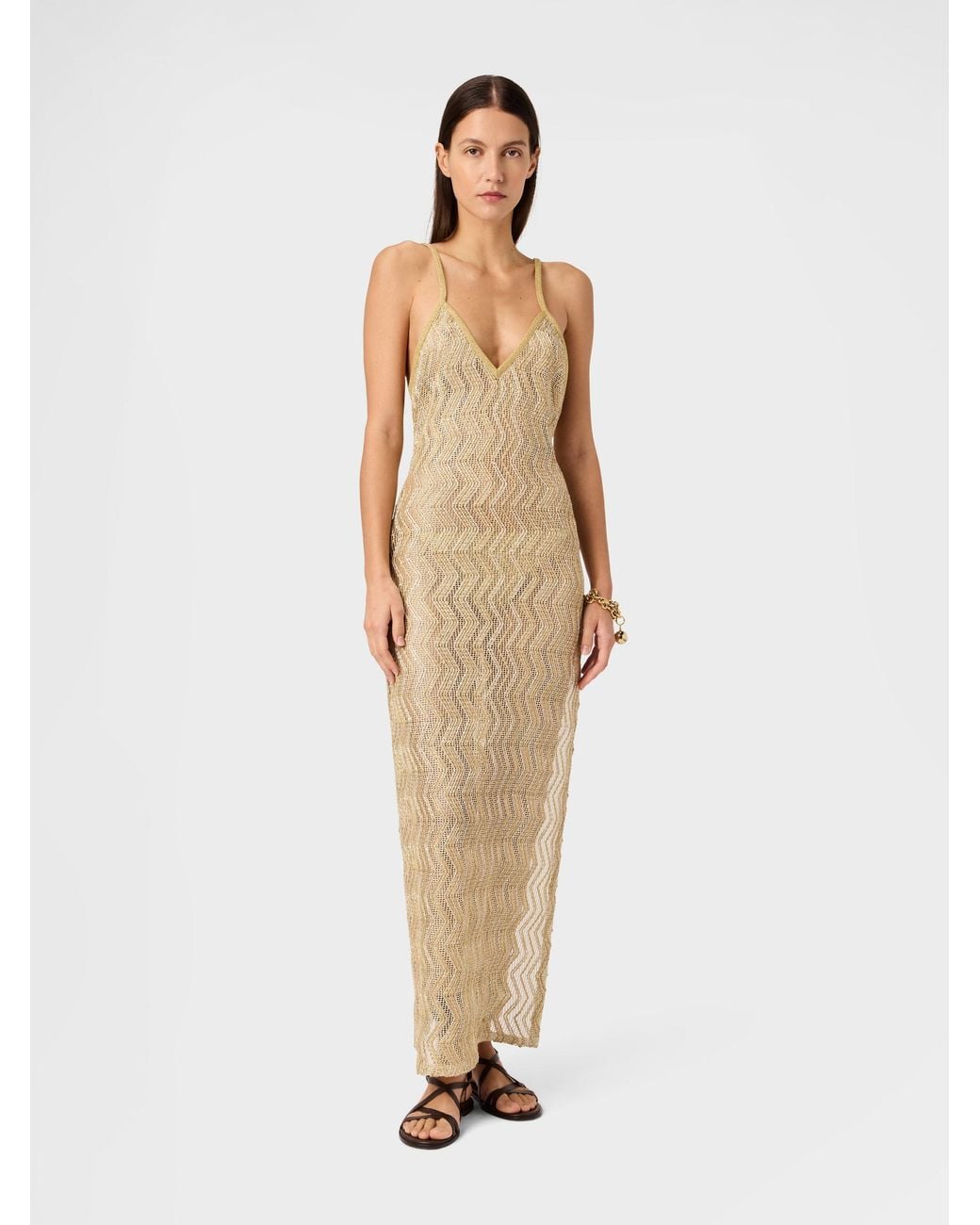 Missoni Metallic Long Mesh Cover-Up With Zigzag Pattern And Sequins