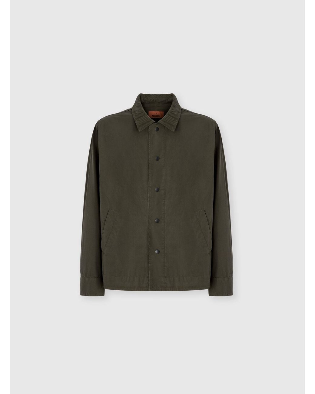 Missoni Green Cotton Canvas Overshirt With Zigzag Collar Detail for men