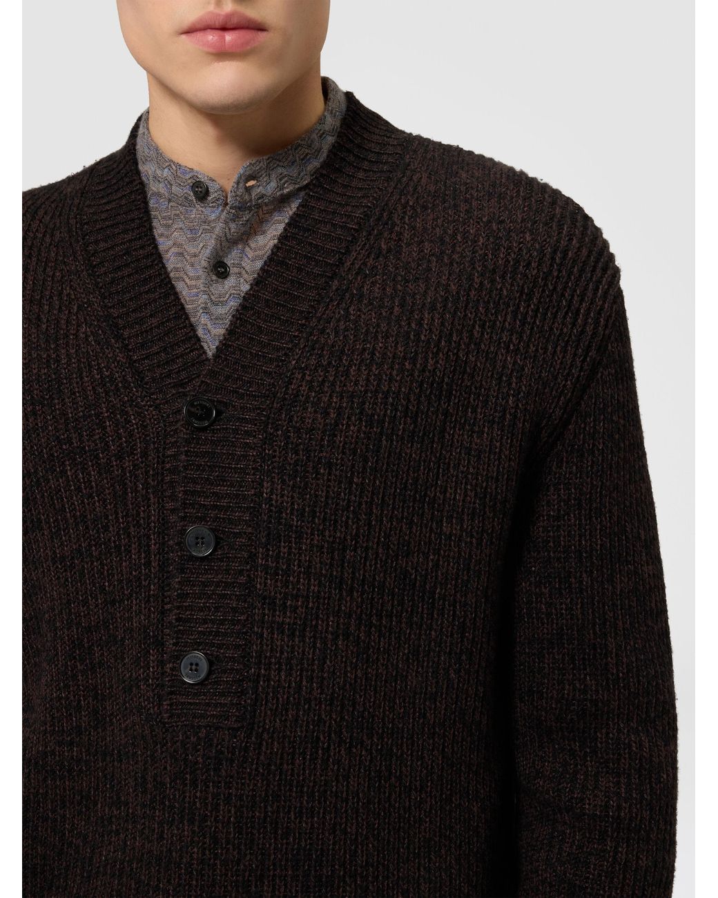 Missoni Black Wool And Viscose Mélange V-Neck Pullover for men