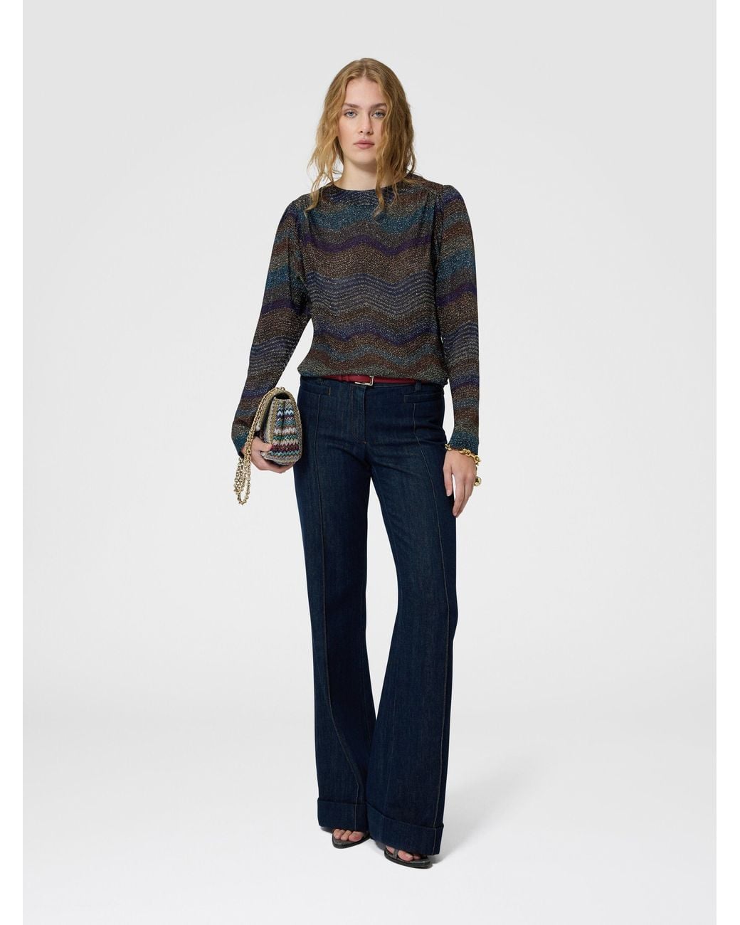 Missoni Black Viscose Lamé Sweater With Wave Motif