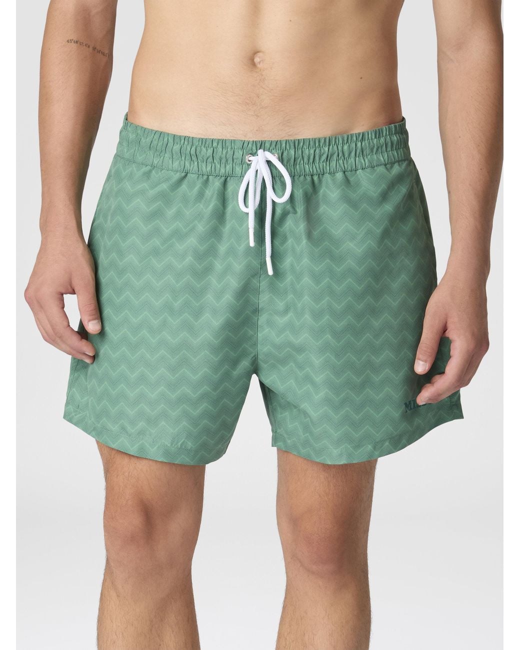 Missoni Green Mid-Length Swim Shorts With Tone-On-Tone Zigzag Print for men