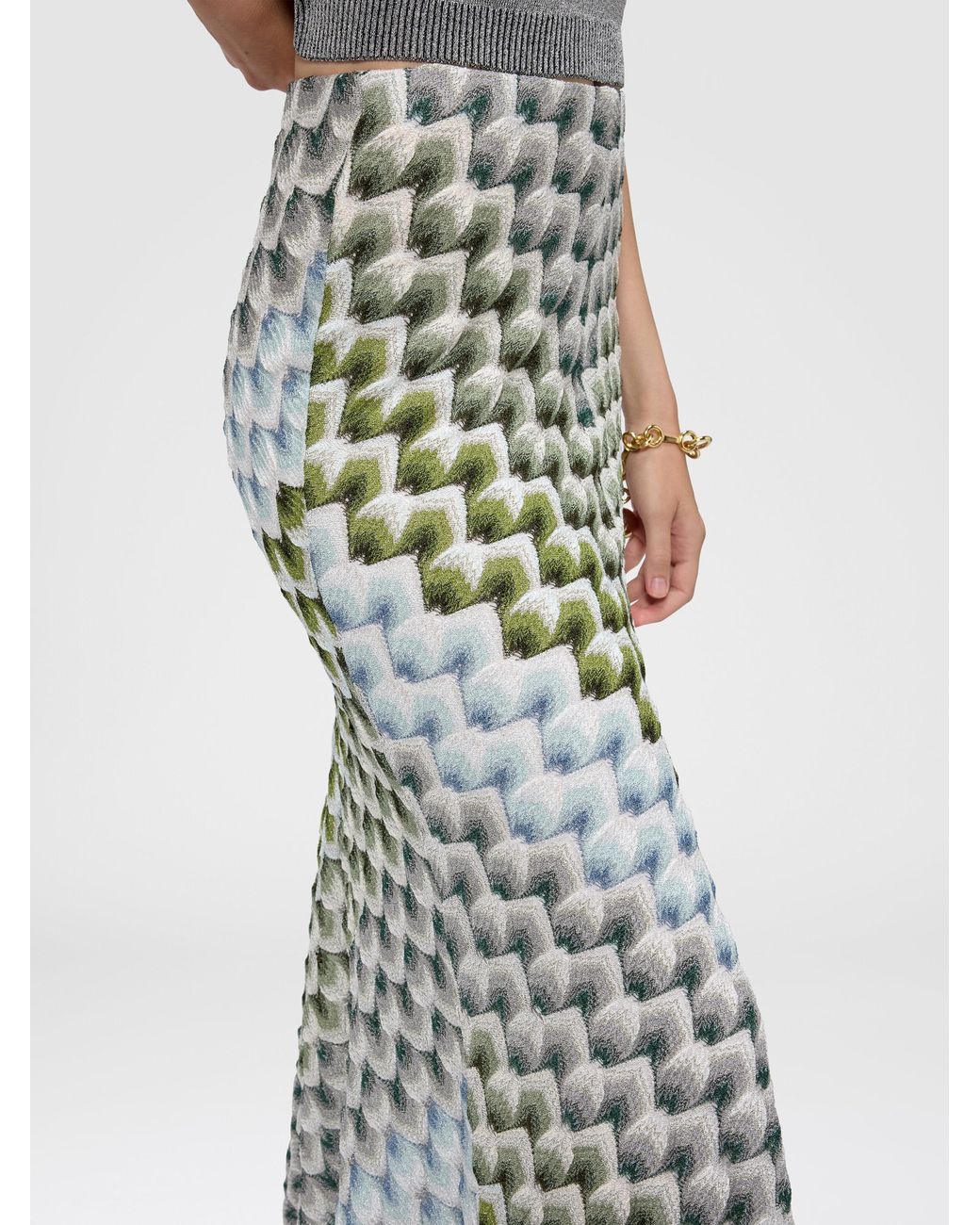 Missoni Green Long Viscose Lamé Skirt With Lace Motif