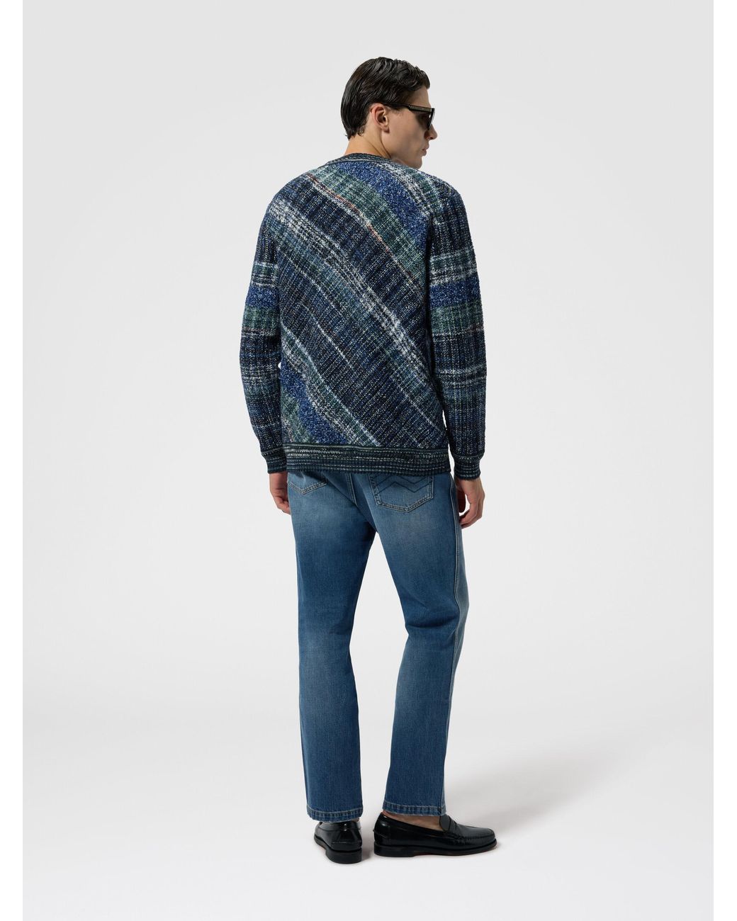 Missoni Blue Wool-Blend Pullover With Macro-Check Pattern for men