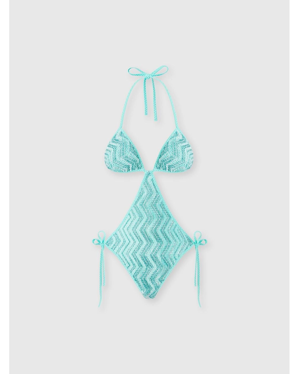Missoni Blue Zigzag Mesh Trikini With Sequins