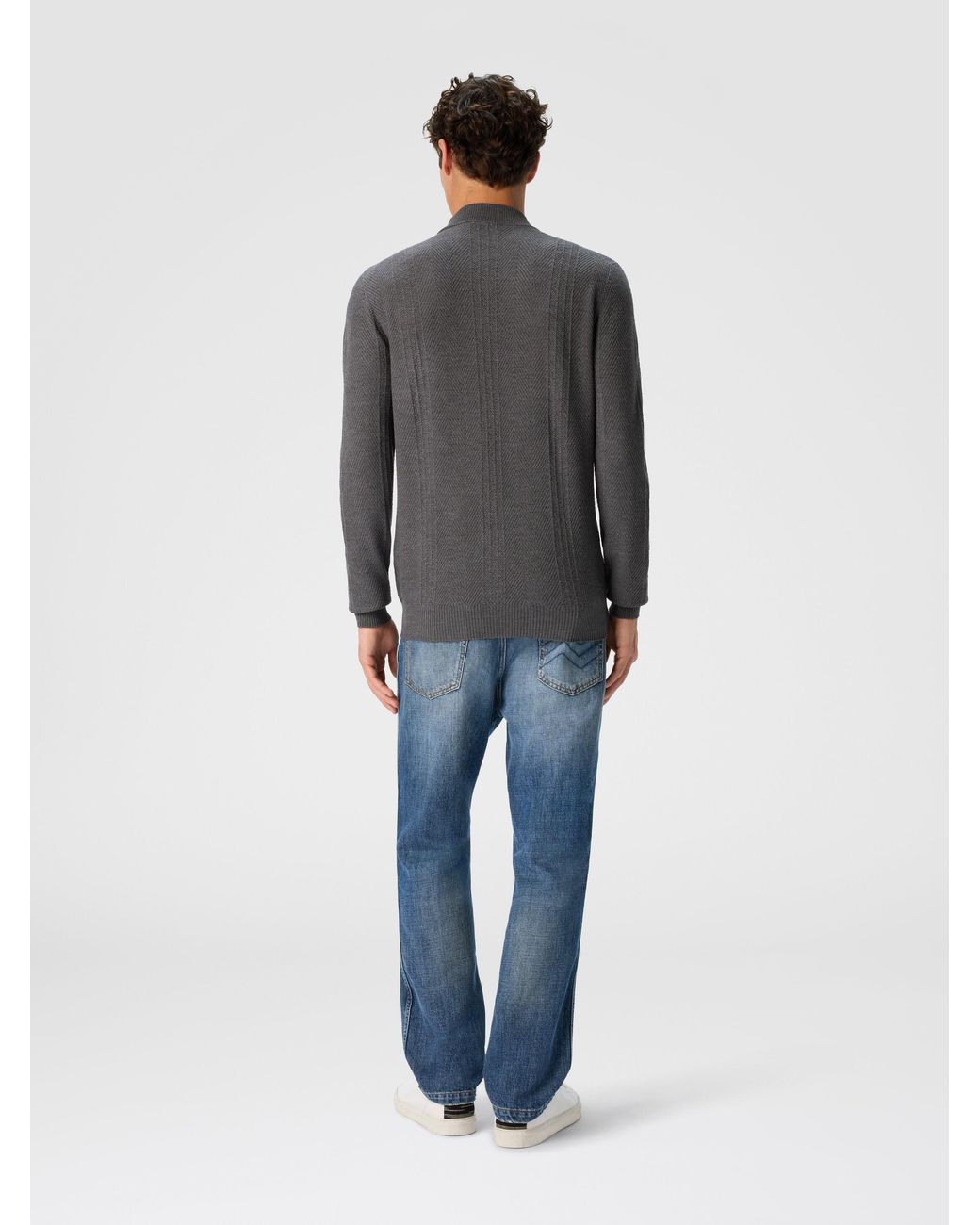 Missoni Blue High-Neck Sweater With Tone-On-Tone Chevron Pattern for men