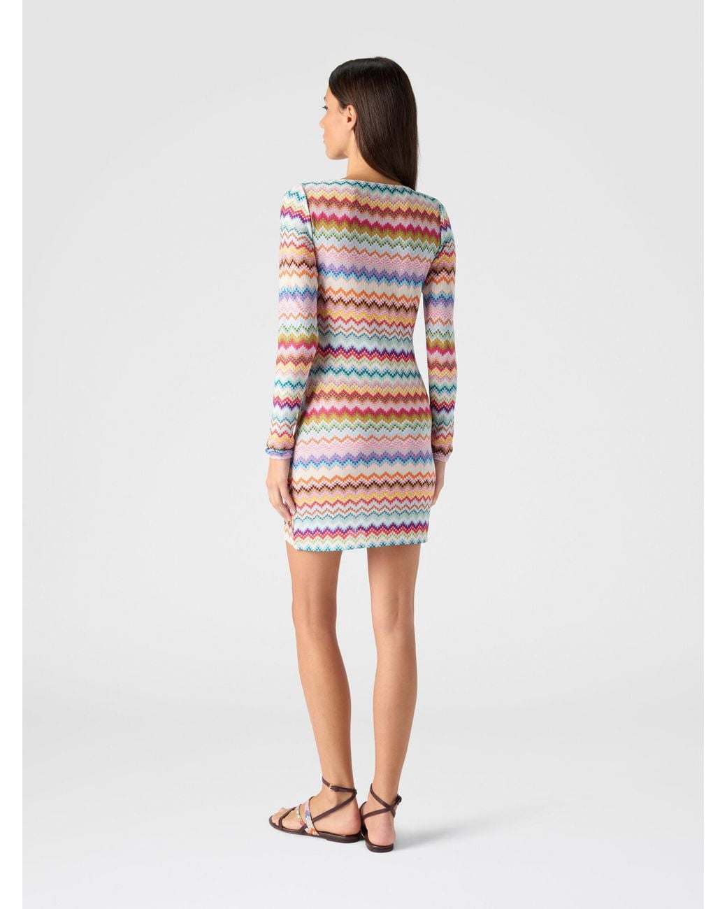 Missoni White Viscose Lamé Mini Dress With Pixelated Zigzag Motif