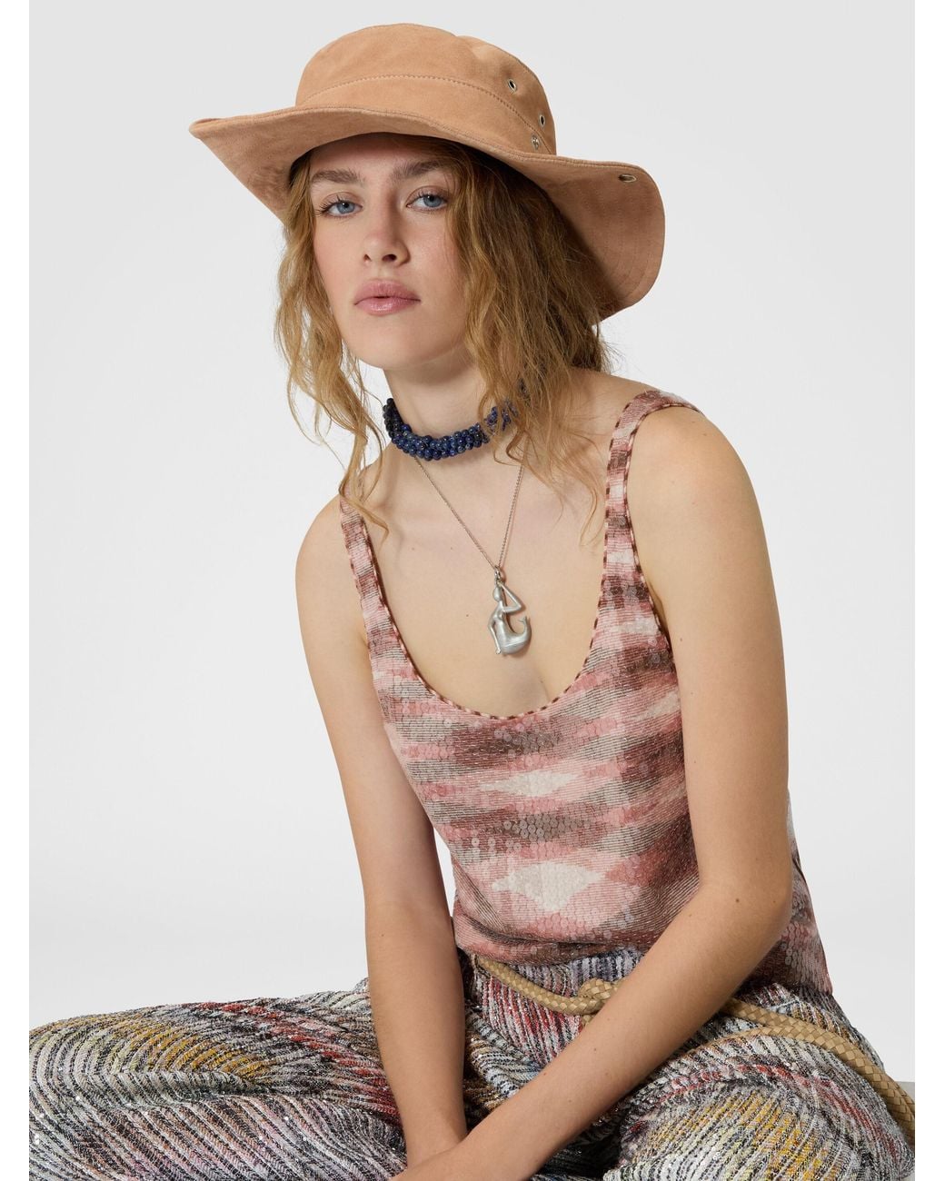 Missoni Pink Space-Dye Knit And Sequin Tank Top