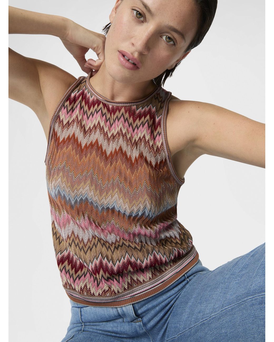 Missoni White Snake-Pattern Viscose Sleeveless Top, & Rust