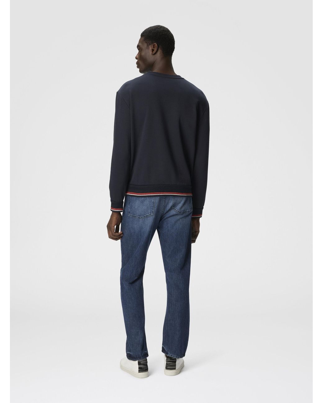Missoni Blue Crew Neck Sweatshirt With Knit Embroidery And Logo for men