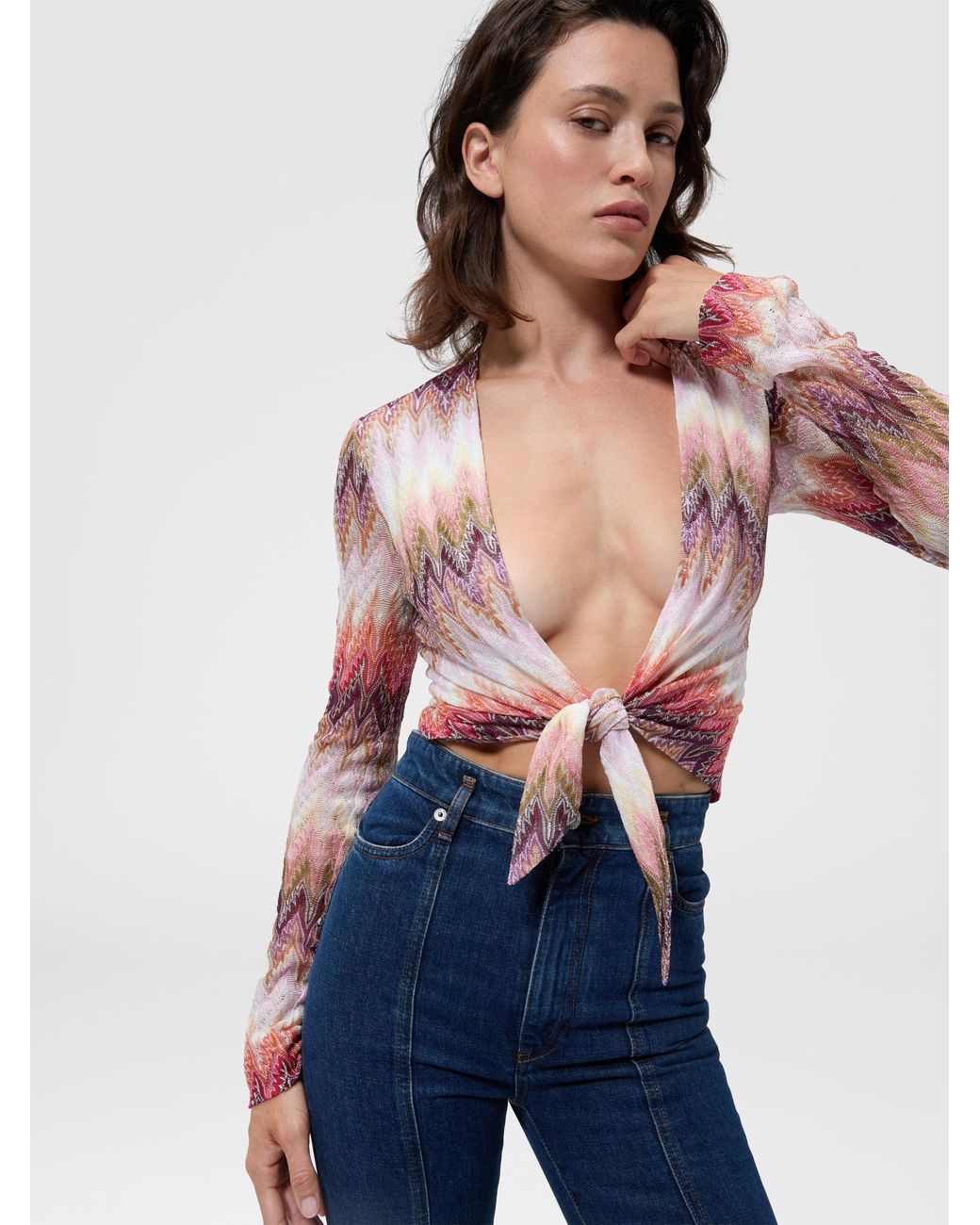 Missoni White Long-Sleeve Top With Knot, Multicoloured