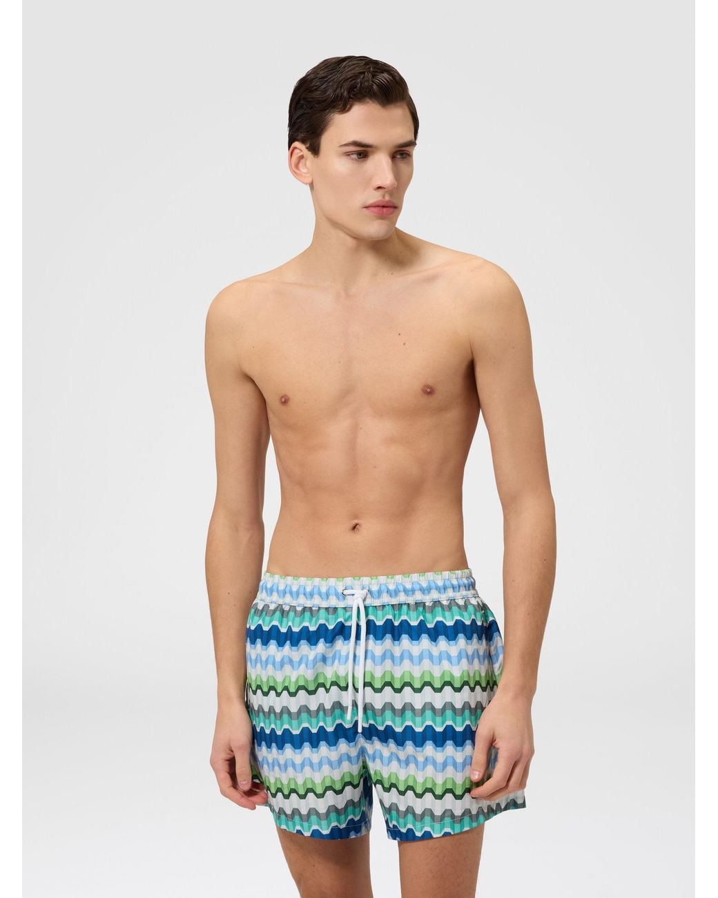 Missoni Blue Printed Swim Shorts With Greek Key Motif for men