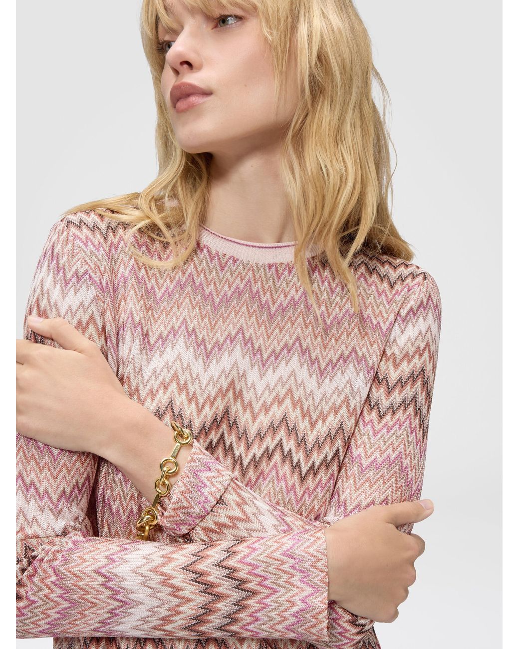 Missoni Pink Long-Sleeve Viscose Sweater With Snake Motif, & Multicoloured