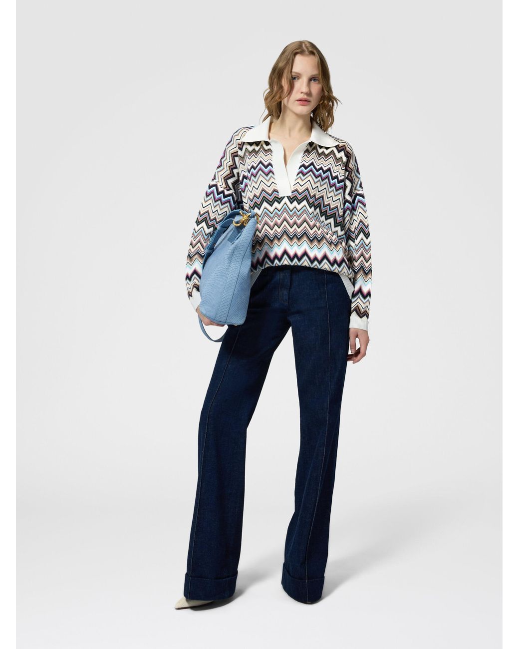 Missoni White Oversized Wool And Viscose Zig Zag Polo