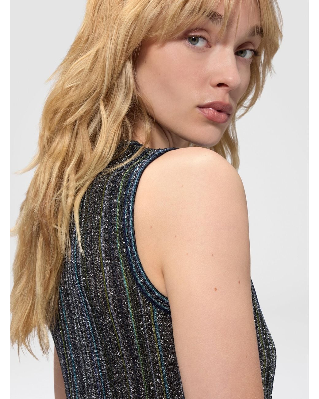 Missoni Green Sleeveless Ribbed Top With Sequins