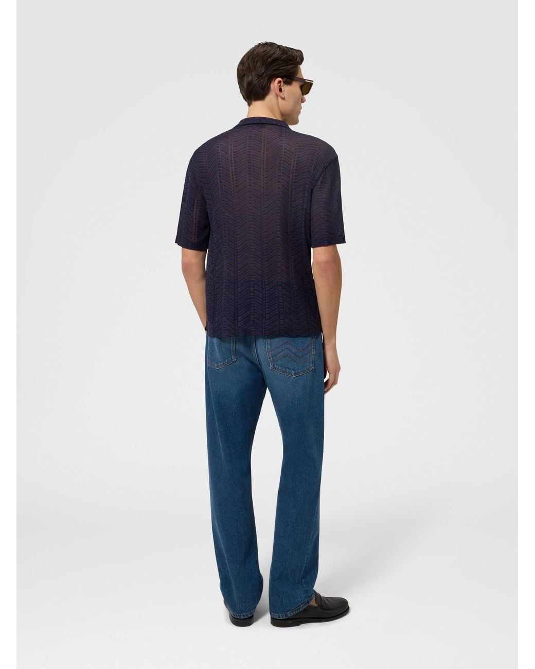 Missoni Blue Viscose Knit Bowling Shirt With Greek Key Motif for men