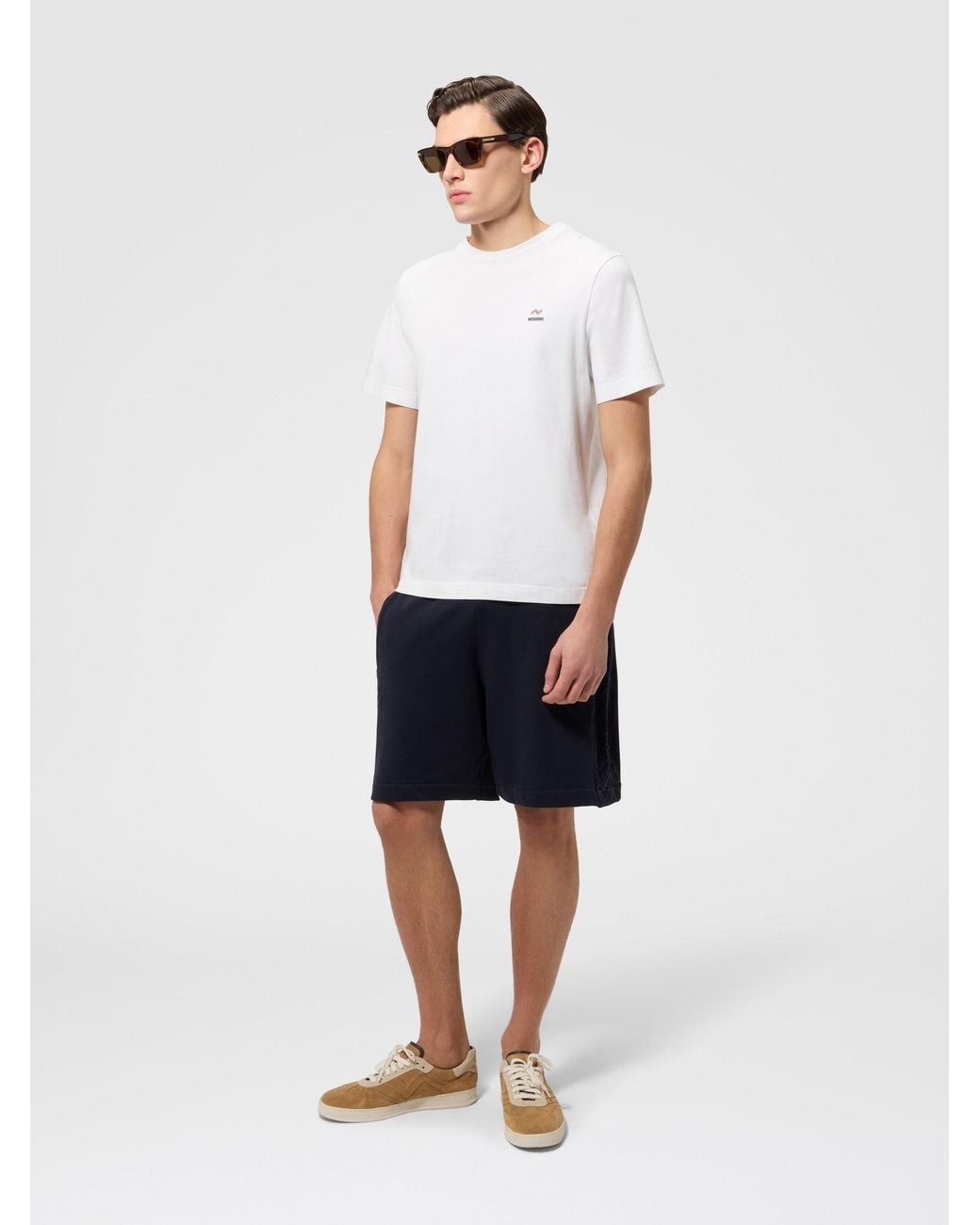 Missoni Blue Cotton Fleece Shorts With Knit Inserts for men