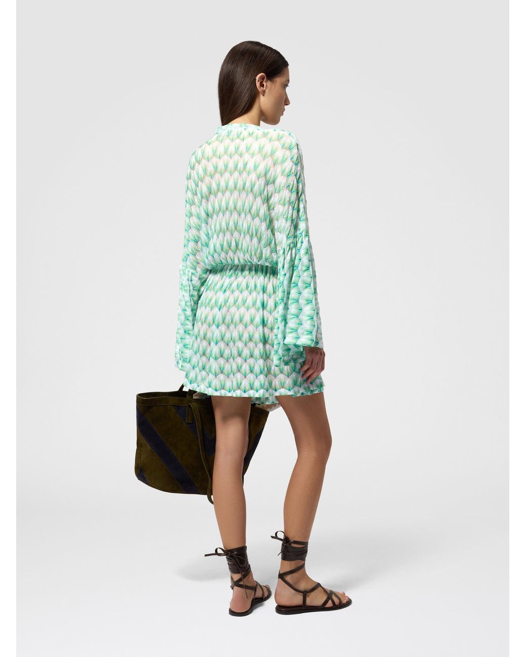 Missoni Green Kurze Strandtunika Aus Viskose Mit Blumenmuster, Damen, Größe