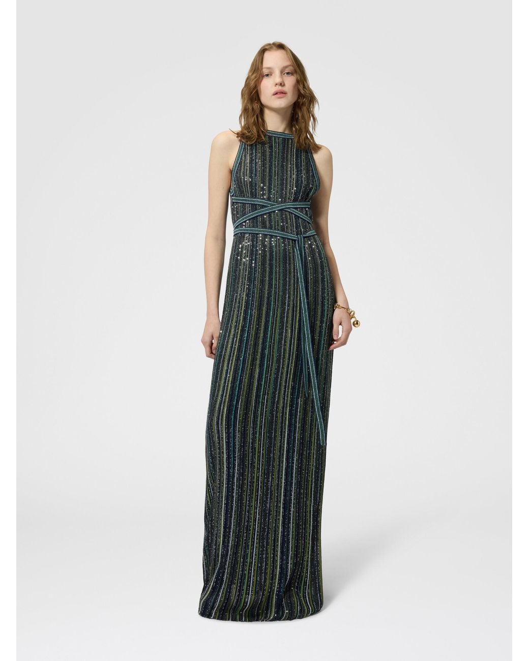 Missoni White Long Striped Knit Dress With Sequins