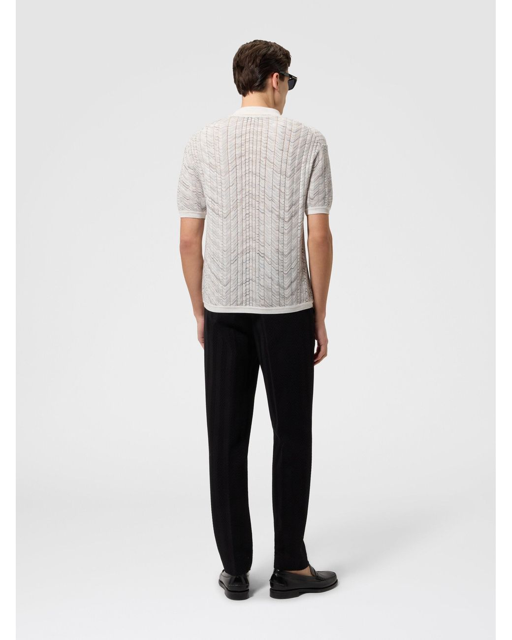 Missoni White Openwork Knit Cotton And Viscose Polo Shirt for men