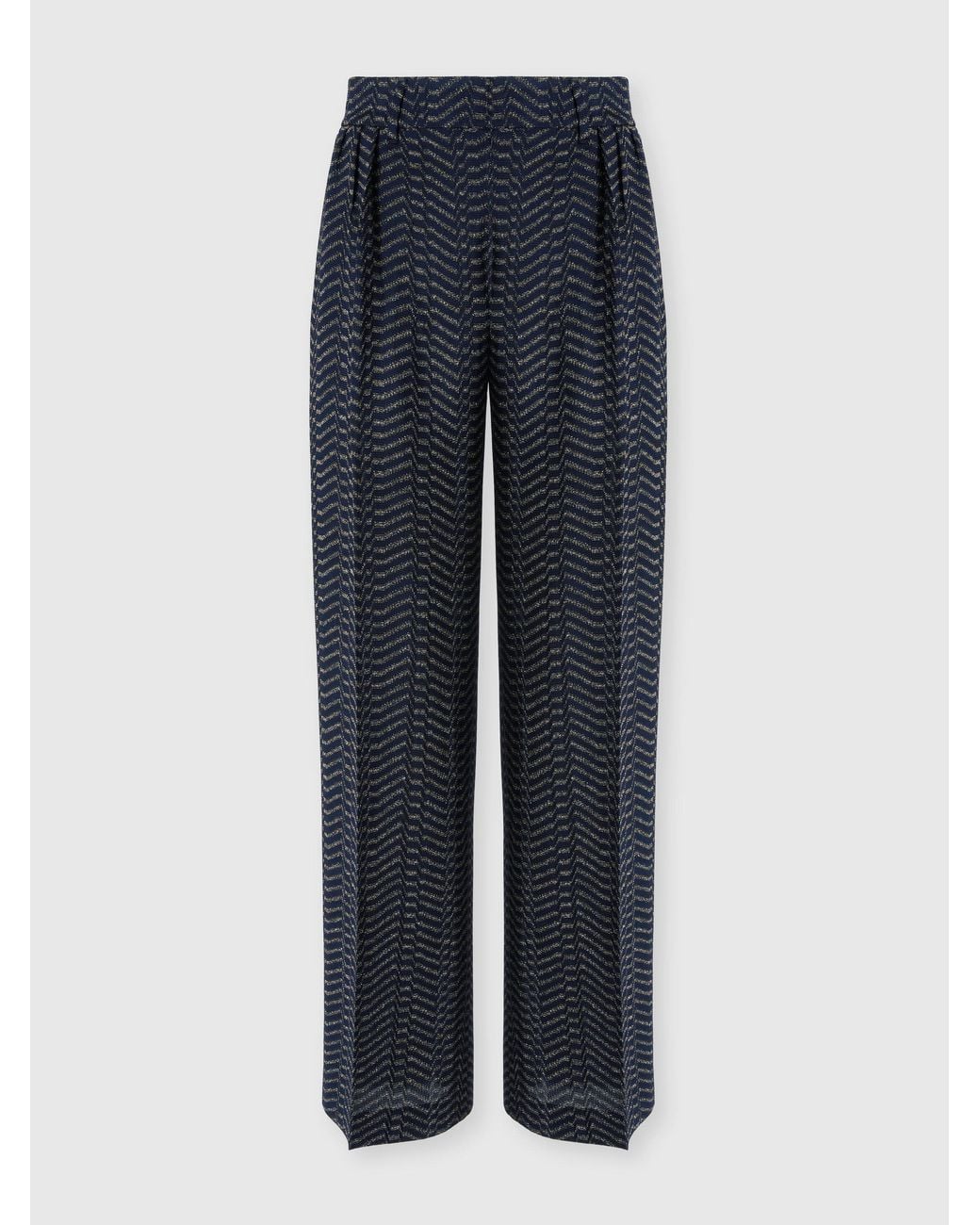 Missoni Blue Classic Viscose Lamé Trousers With Greek Key Motif