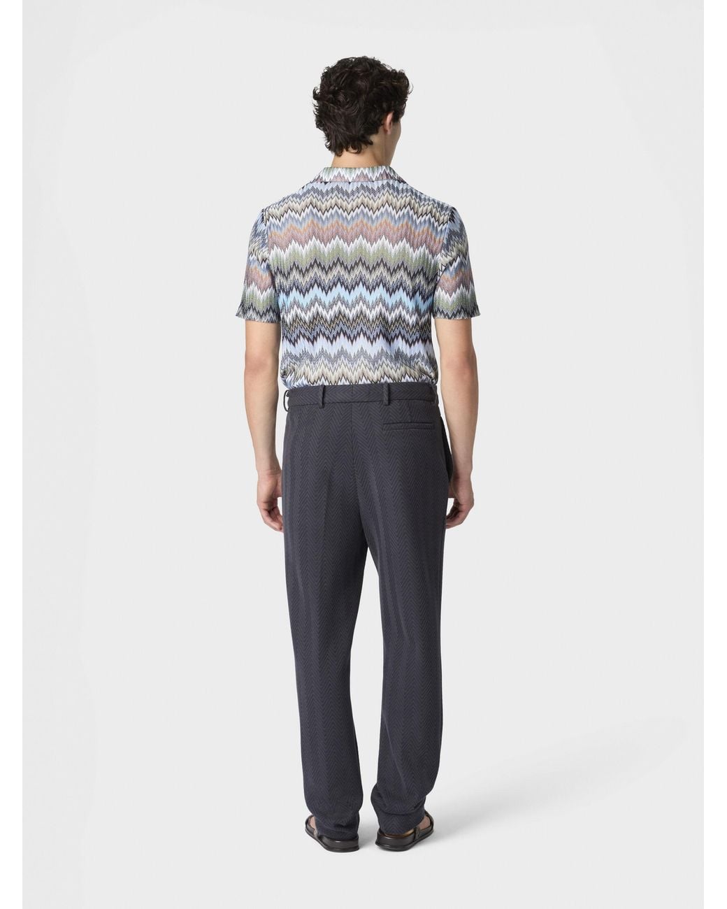 Missoni Blue Short-Sleeved Viscose Chevron Shirt With Snake Pattern for men