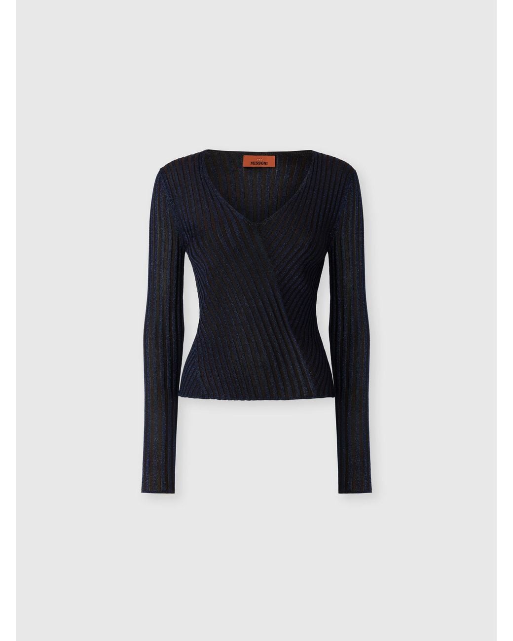 Missoni Blue Ribbed Viscose Lamé V-Neck Sweater