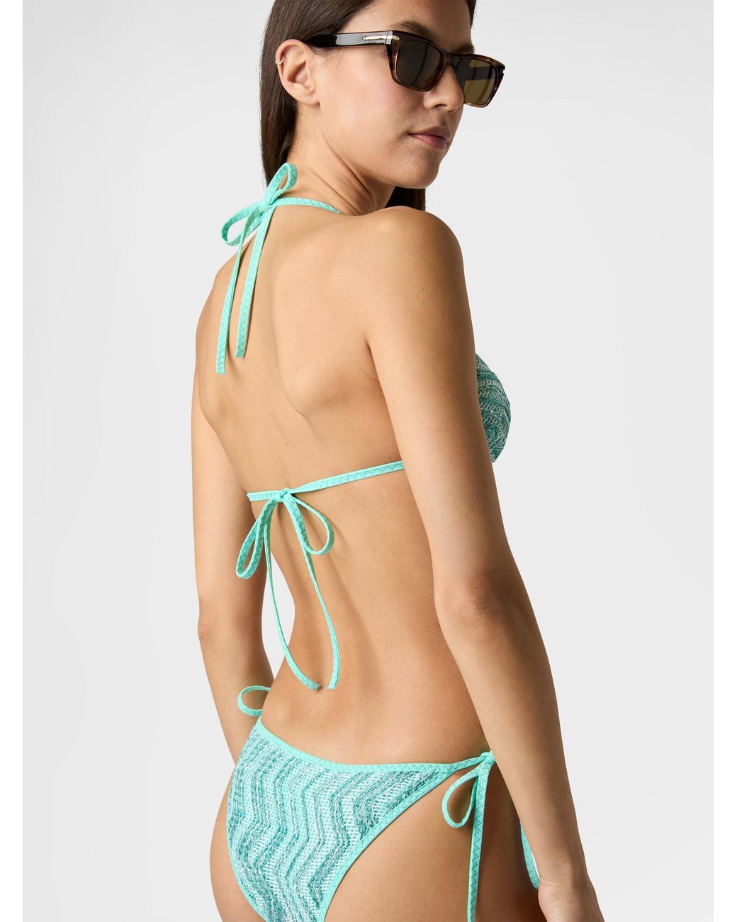 Missoni Blue Zigzag Mesh Trikini With Sequins