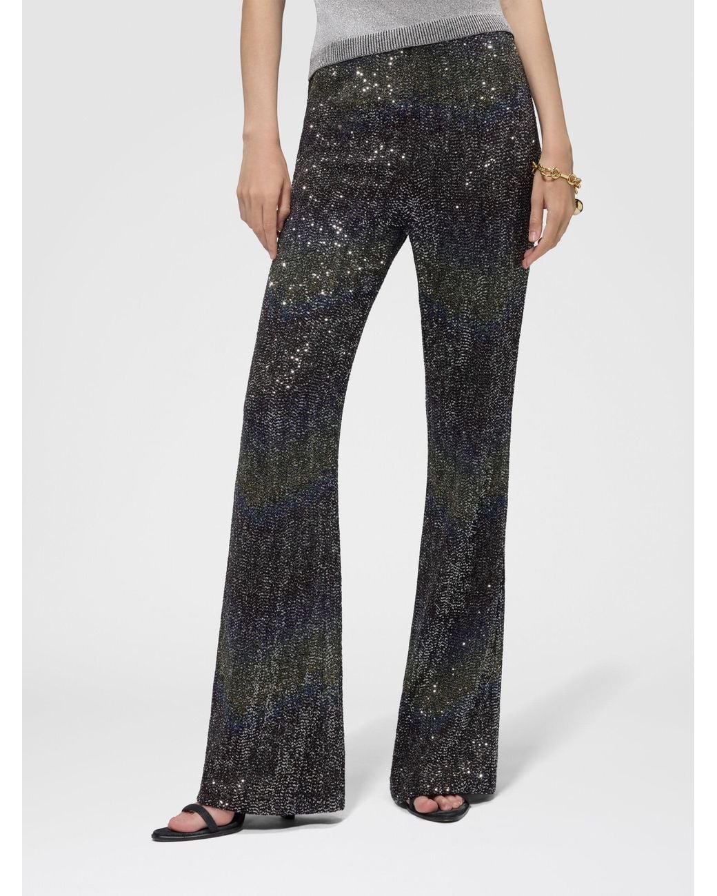 Missoni Gray Flare Trousers With Woven Greek Key Motif