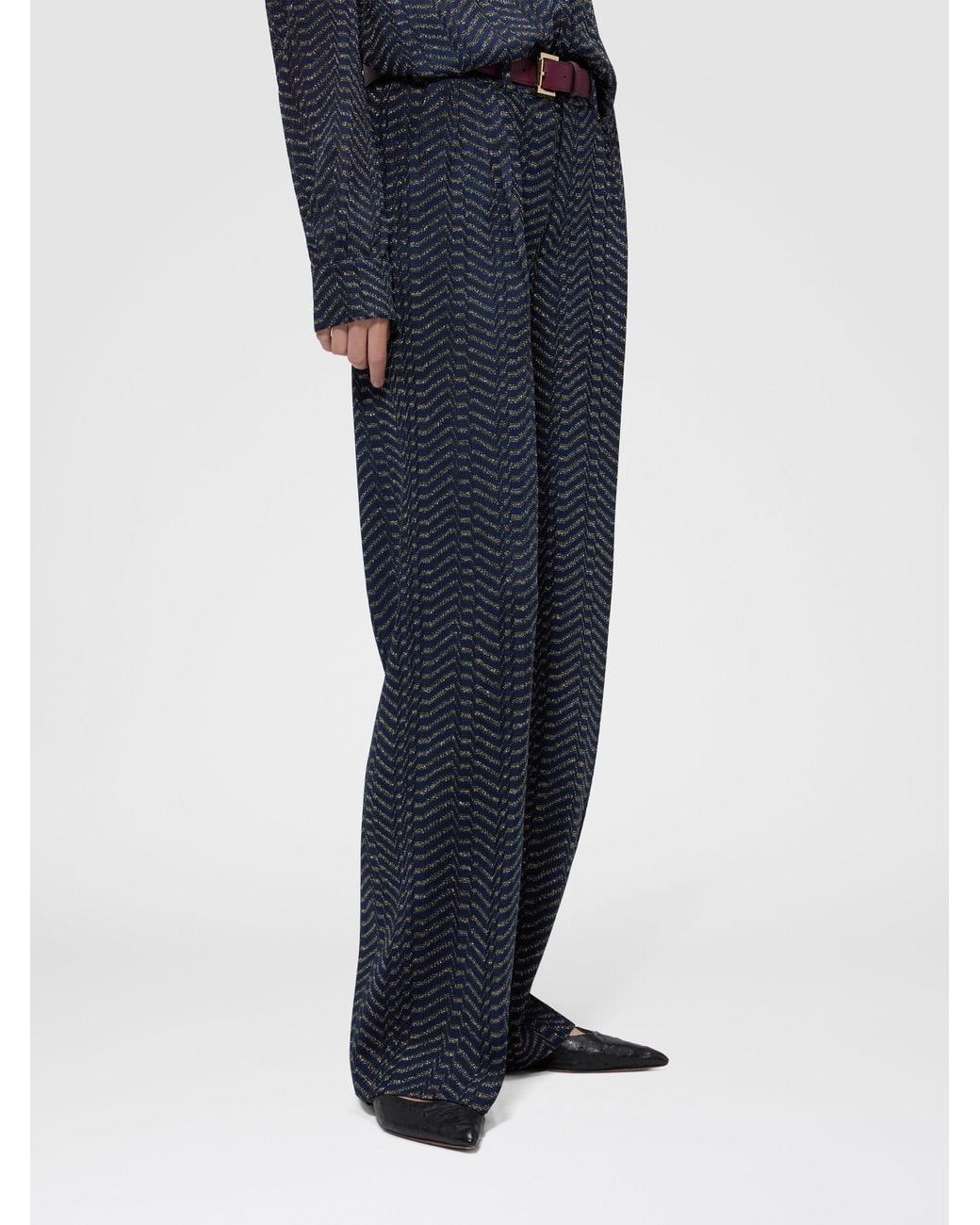 Missoni Blue Classic Viscose Lamé Trousers With Greek Key Motif