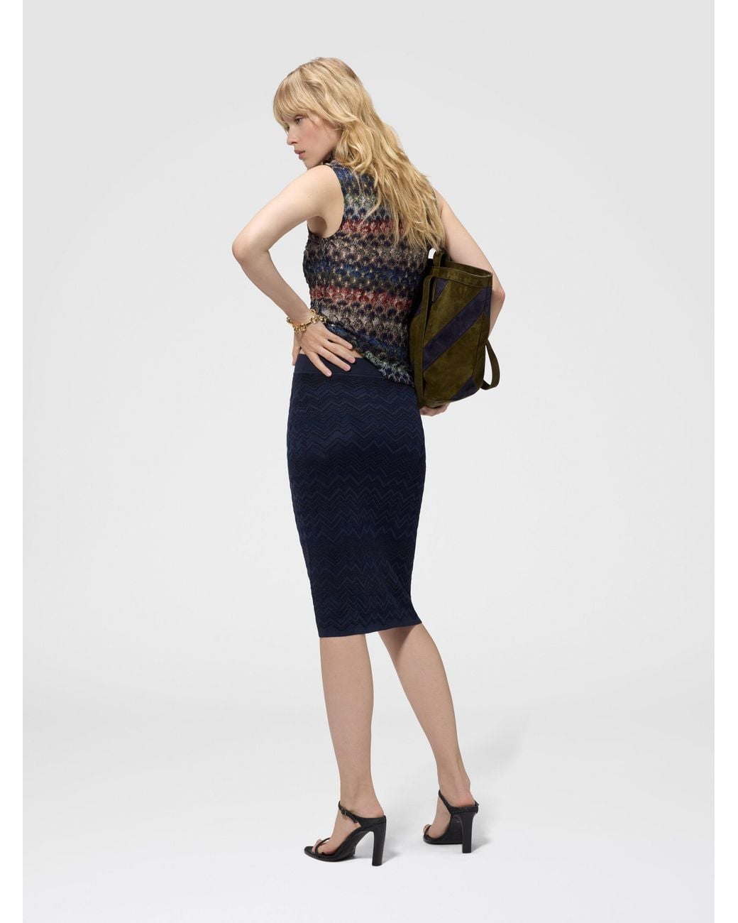 Missoni Blue Chevron Wool And Viscose Mini Skirt