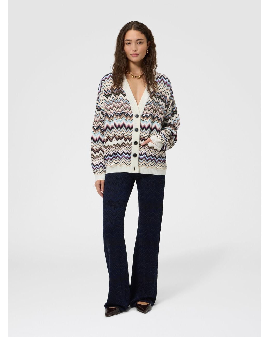Missoni White Oversized Wool And Viscose Zig Zag Cardigan