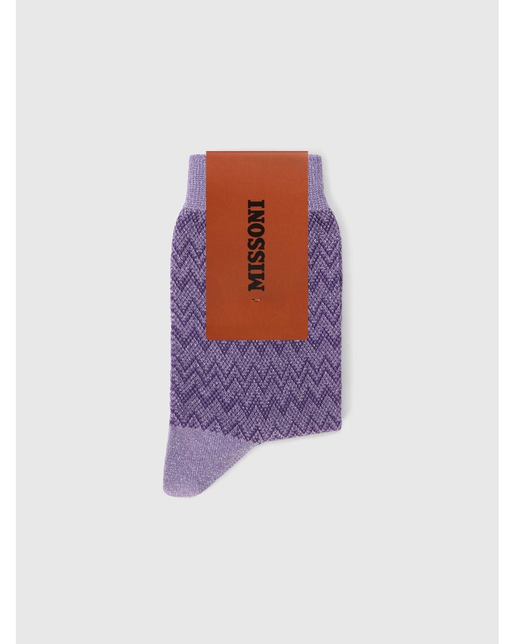 Missoni Purple Short Lamé Knit Socks With Zigzag Pattern