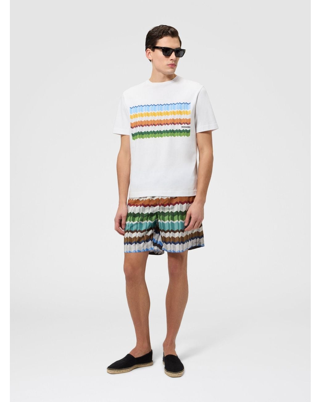 Missoni White Cotton Crewneck T-Shirt With Print And Logo for men